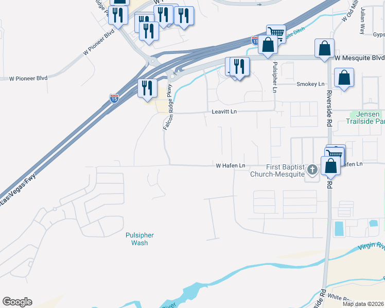 map of restaurants, bars, coffee shops, grocery stores, and more near 1070 Leavitt Lane in Mesquite