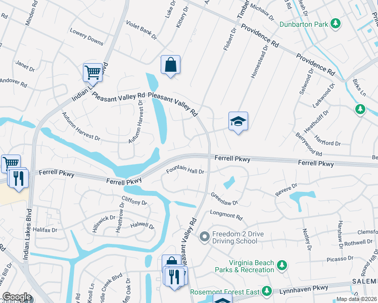 map of restaurants, bars, coffee shops, grocery stores, and more near 1317 Hammerhead Lane in Virginia Beach