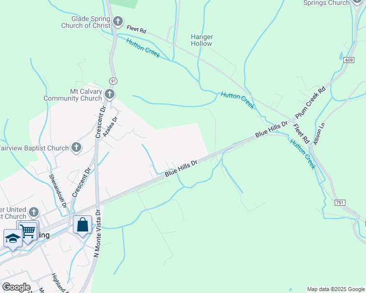 map of restaurants, bars, coffee shops, grocery stores, and more near 720 Blue Hills Drive in Glade Spring