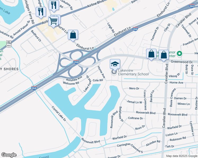 map of restaurants, bars, coffee shops, grocery stores, and more near 1404 Cole Road in Portsmouth