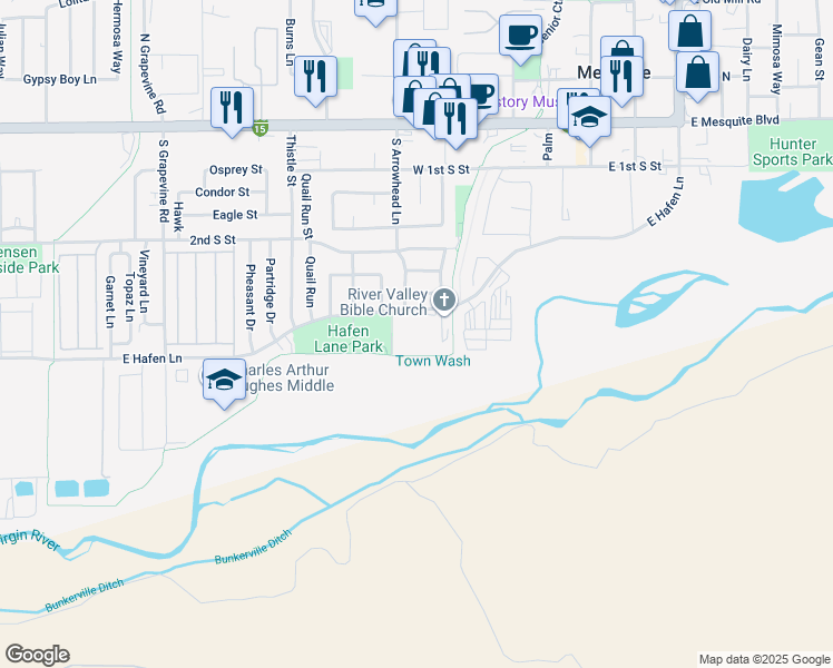 map of restaurants, bars, coffee shops, grocery stores, and more near 364 Hafen Ln in Mesquite