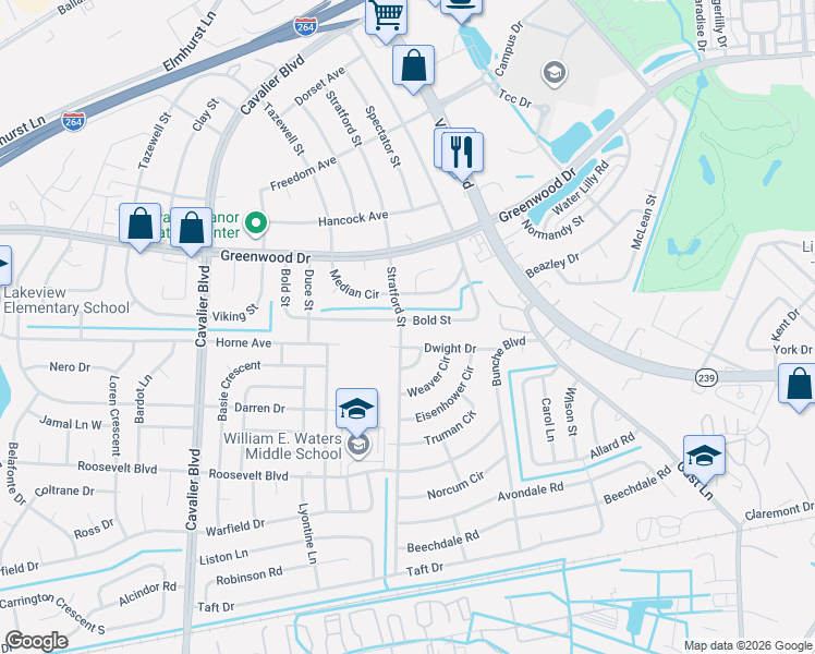 map of restaurants, bars, coffee shops, grocery stores, and more near 738 Bold Street in Portsmouth