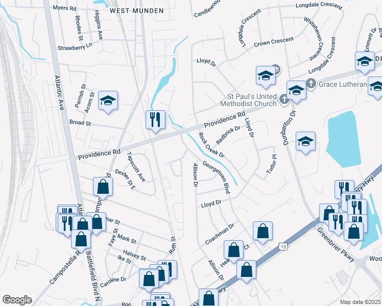 map of restaurants, bars, coffee shops, grocery stores, and more near 2304 Georgetown Boulevard in Chesapeake