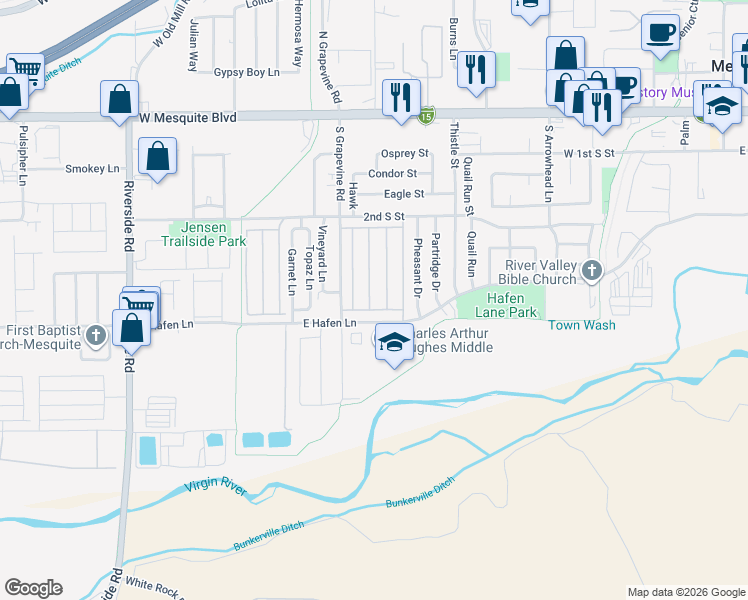map of restaurants, bars, coffee shops, grocery stores, and more near 370 Concord Drive in Mesquite