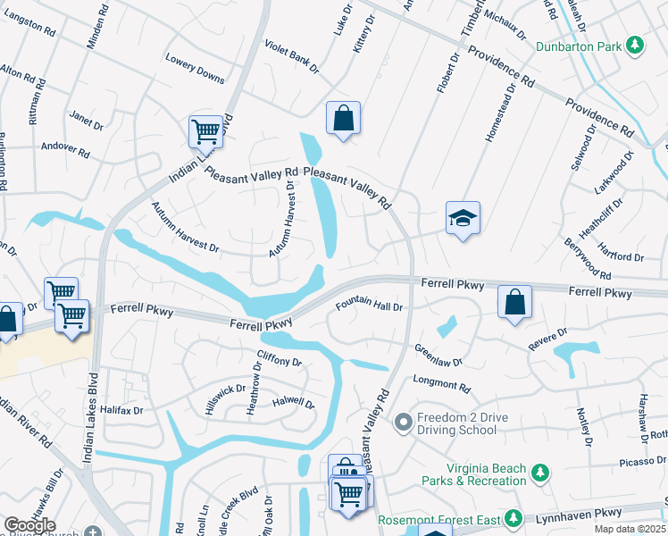 map of restaurants, bars, coffee shops, grocery stores, and more near 1341 Hammerhead Lane in Virginia Beach