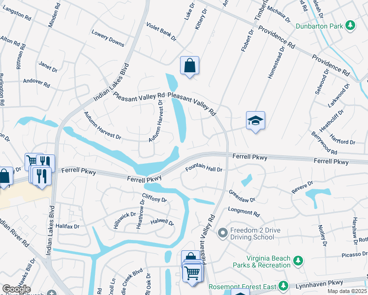 map of restaurants, bars, coffee shops, grocery stores, and more near 1341 Hammerhead Lane in Virginia Beach