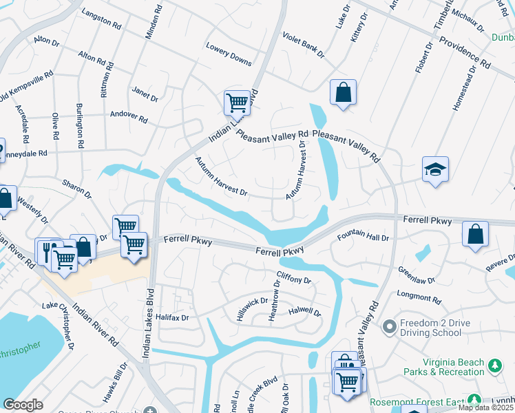 map of restaurants, bars, coffee shops, grocery stores, and more near 1204 Eydon Court in Virginia Beach
