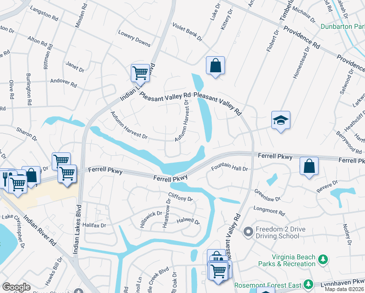 map of restaurants, bars, coffee shops, grocery stores, and more near 1300 Edgeware Court in Virginia Beach