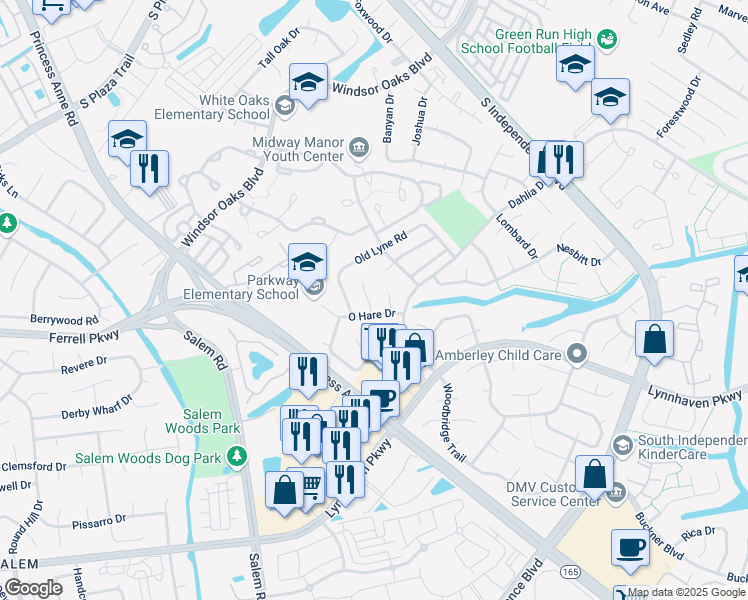 map of restaurants, bars, coffee shops, grocery stores, and more near 4221 Lindberg Place in Virginia Beach
