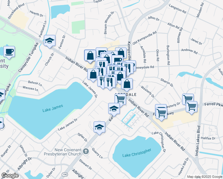 map of restaurants, bars, coffee shops, grocery stores, and more near 5317 Indian River Road in Virginia Beach