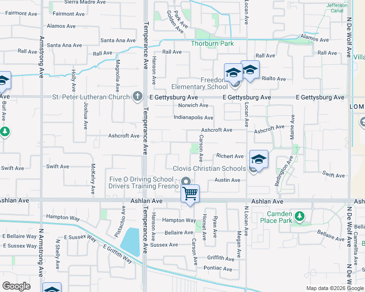 map of restaurants, bars, coffee shops, grocery stores, and more near 2741 Holland Avenue in Clovis