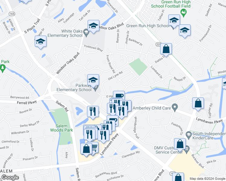 map of restaurants, bars, coffee shops, grocery stores, and more near 4232 Lindberg Place in Virginia Beach
