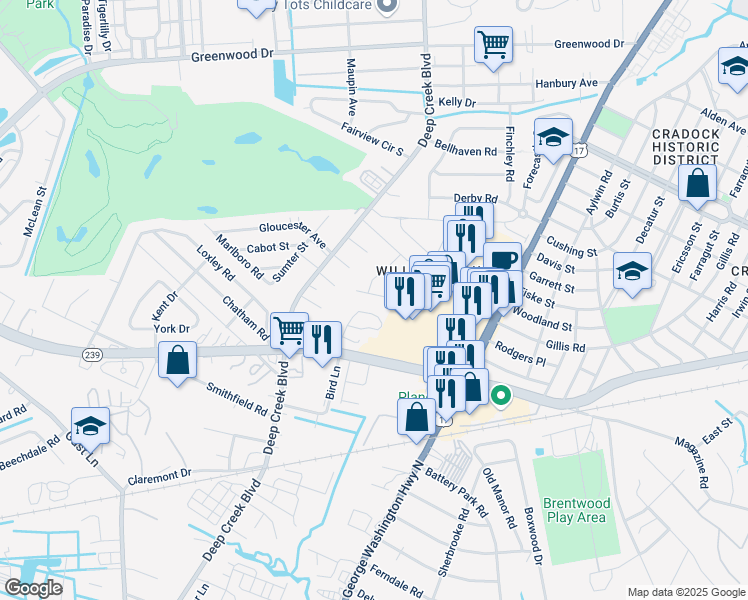 map of restaurants, bars, coffee shops, grocery stores, and more near 303 Starboard Street in Portsmouth