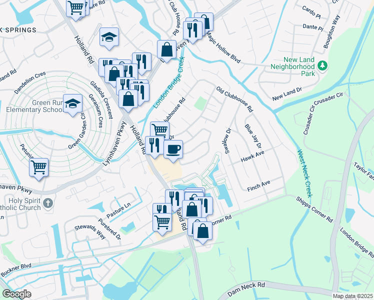 map of restaurants, bars, coffee shops, grocery stores, and more near 1120 Van Loen Drive in Virginia Beach