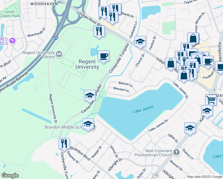 map of restaurants, bars, coffee shops, grocery stores, and more near in Virginia Beach