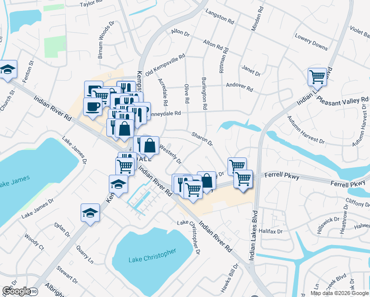 map of restaurants, bars, coffee shops, grocery stores, and more near 1328 Stringfellow Court in Virginia Beach