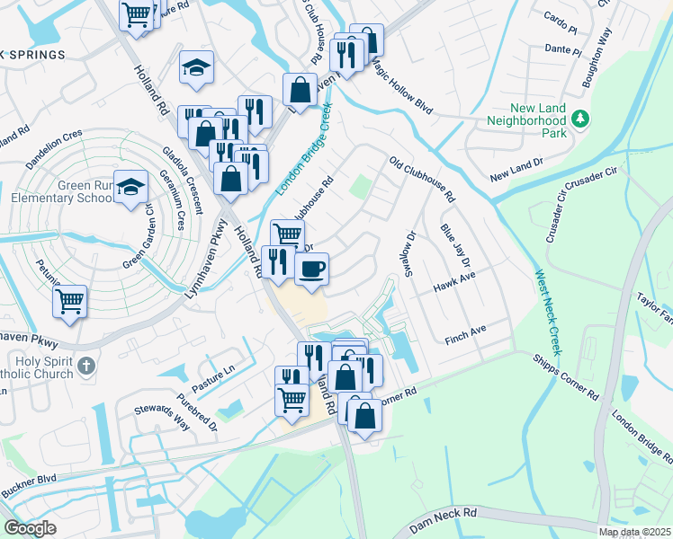 map of restaurants, bars, coffee shops, grocery stores, and more near 1120 Van Loen Drive in Virginia Beach