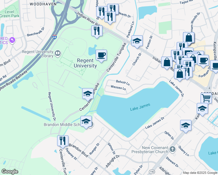 map of restaurants, bars, coffee shops, grocery stores, and more near in Virginia Beach