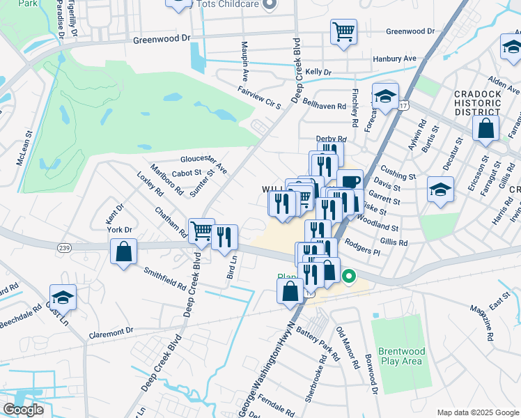 map of restaurants, bars, coffee shops, grocery stores, and more near 303 Starboard Street in Portsmouth