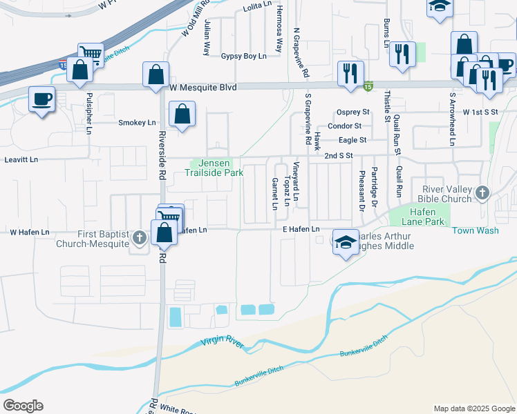 map of restaurants, bars, coffee shops, grocery stores, and more near 330 Rodeo Lane in Mesquite