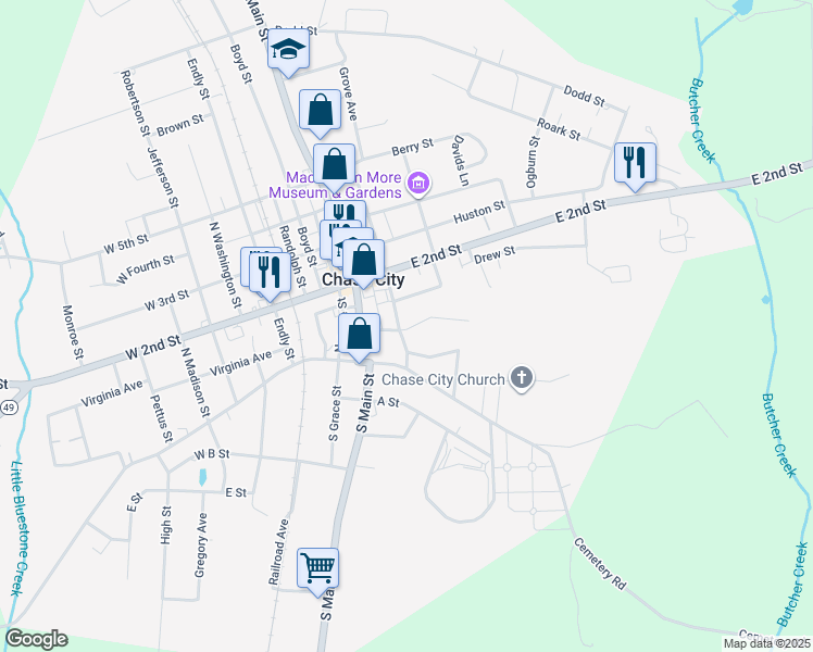 map of restaurants, bars, coffee shops, grocery stores, and more near 400-530 Mecklenburg Drive in Chase City