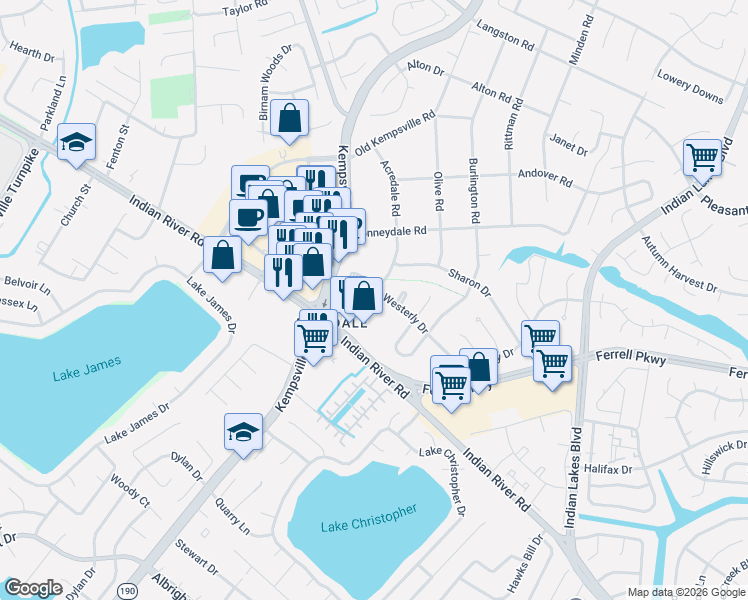 map of restaurants, bars, coffee shops, grocery stores, and more near 1341 Acredale Road in Virginia Beach