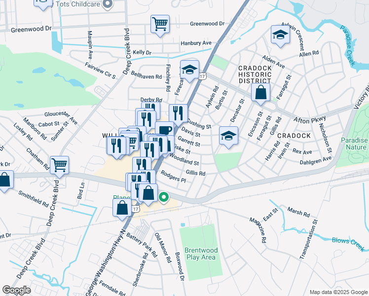 map of restaurants, bars, coffee shops, grocery stores, and more near 13 Fiske Street in Portsmouth