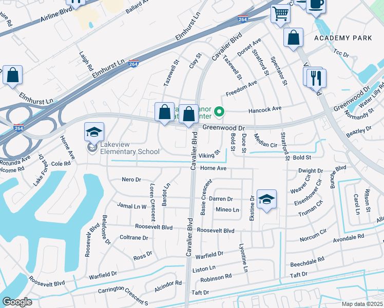map of restaurants, bars, coffee shops, grocery stores, and more near 1224 Tazewell Street in Portsmouth