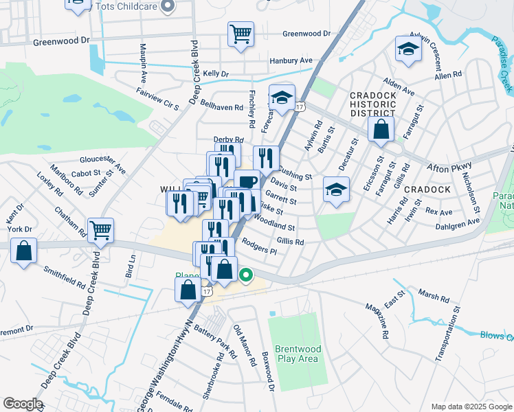 map of restaurants, bars, coffee shops, grocery stores, and more near 4 Fiske Street in Portsmouth