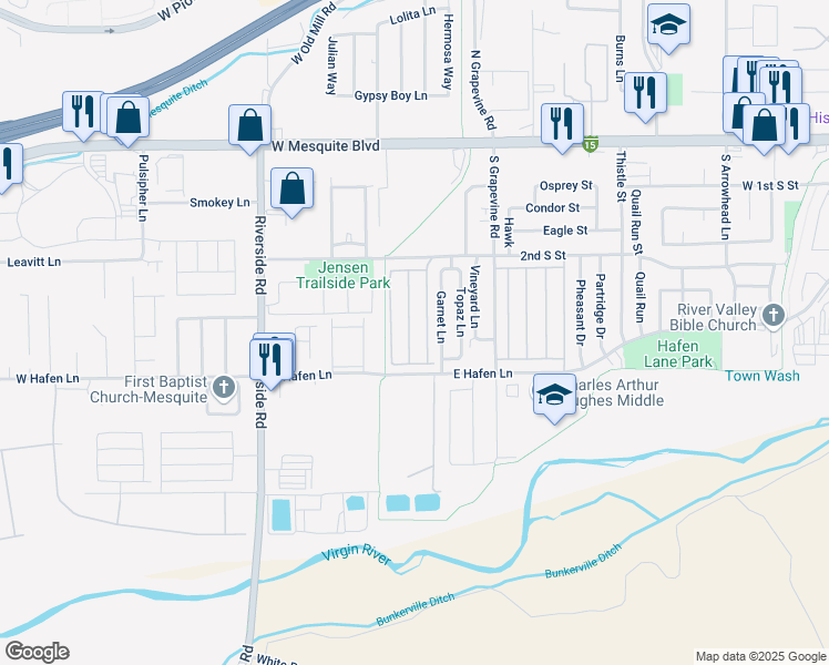 map of restaurants, bars, coffee shops, grocery stores, and more near 330 Rodeo Lane in Mesquite