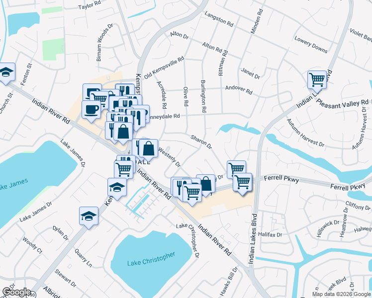 map of restaurants, bars, coffee shops, grocery stores, and more near 1328 Stringfellow Court in Virginia Beach