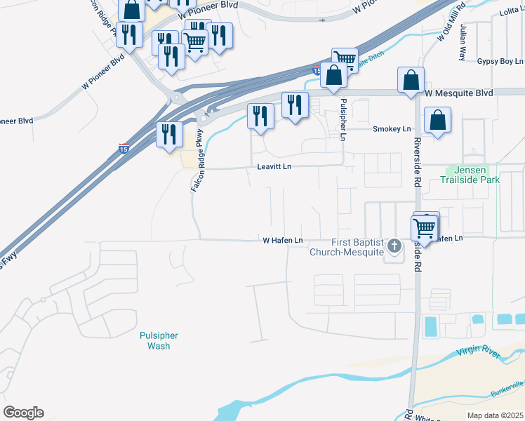 map of restaurants, bars, coffee shops, grocery stores, and more near 1000 Leavitt Lane in Mesquite
