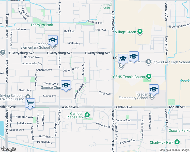 map of restaurants, bars, coffee shops, grocery stores, and more near 2977 Twinberry Avenue in Clovis