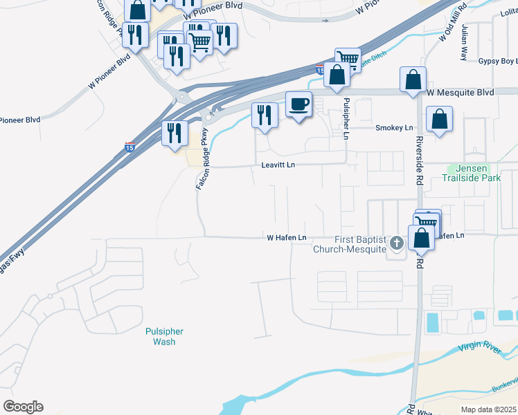 map of restaurants, bars, coffee shops, grocery stores, and more near 1000 Leavitt Lane in Mesquite