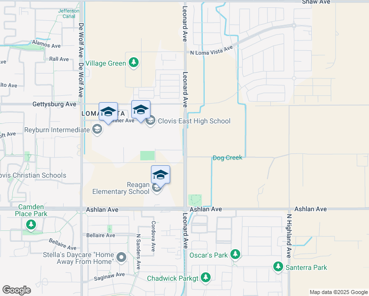 map of restaurants, bars, coffee shops, grocery stores, and more near 4343 Leonard Avenue in Clovis
