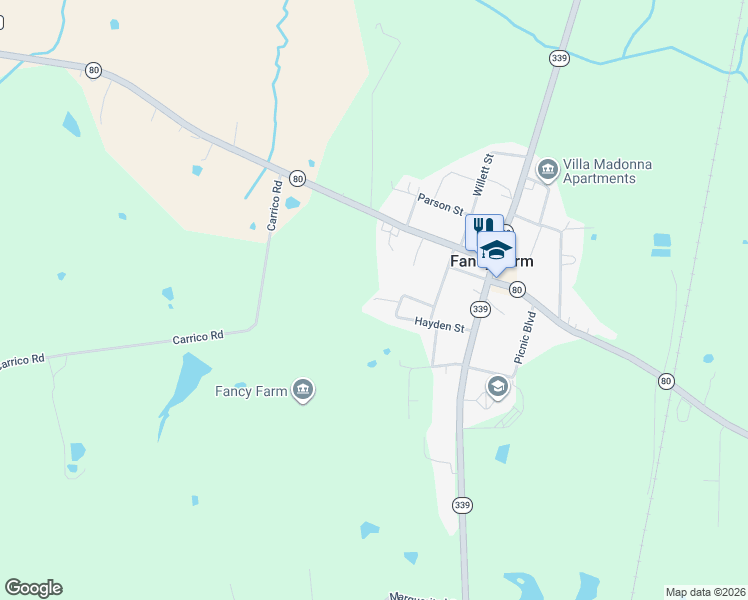 map of restaurants, bars, coffee shops, grocery stores, and more near 65 Hall Street in Fancy Farm