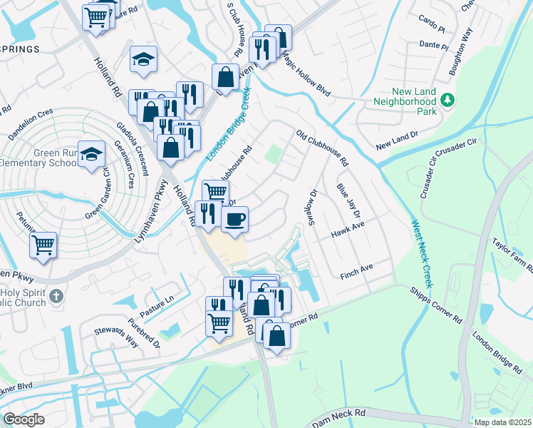 map of restaurants, bars, coffee shops, grocery stores, and more near 1120 Van Loen Drive in Virginia Beach