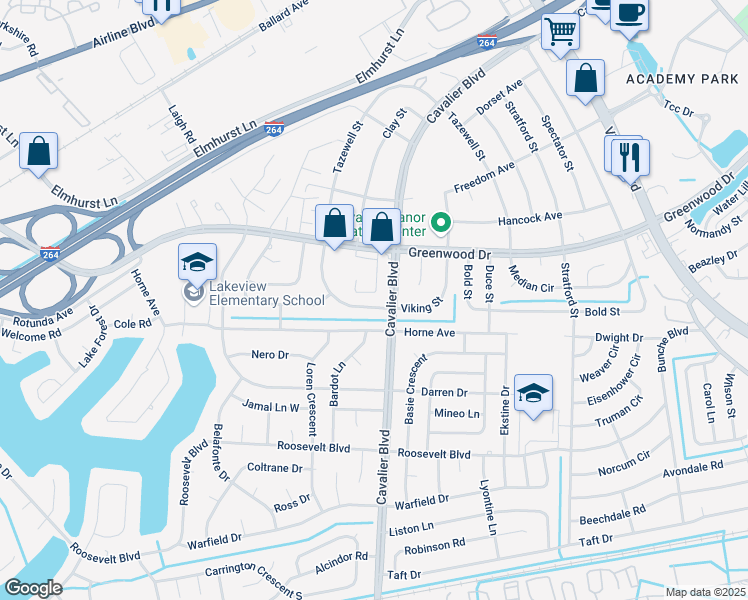 map of restaurants, bars, coffee shops, grocery stores, and more near 1224 Tazewell Street in Portsmouth