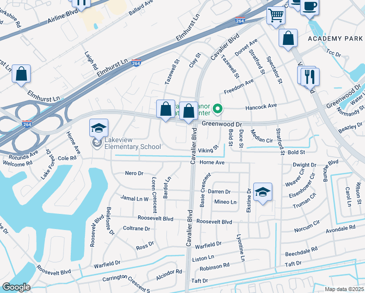 map of restaurants, bars, coffee shops, grocery stores, and more near 1224 Tazewell Street in Portsmouth