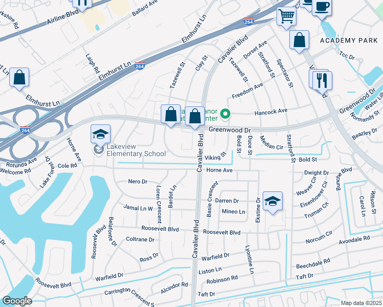 map of restaurants, bars, coffee shops, grocery stores, and more near 1224 Tazewell Street in Portsmouth