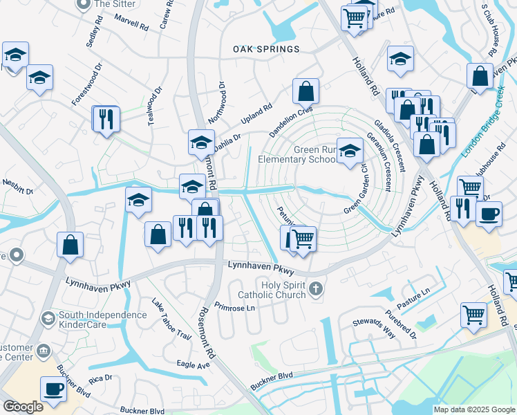 map of restaurants, bars, coffee shops, grocery stores, and more near 3565 Poppy Crescent in Virginia Beach