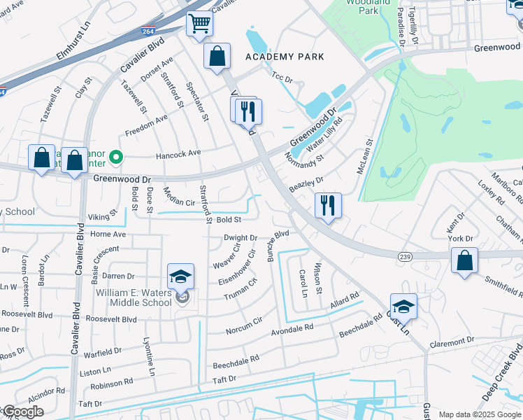 map of restaurants, bars, coffee shops, grocery stores, and more near 713 Bold Street in Portsmouth