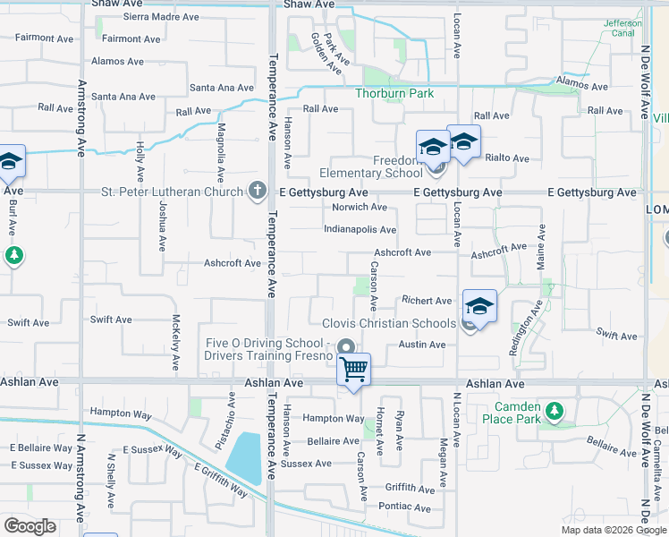map of restaurants, bars, coffee shops, grocery stores, and more near 2741 Holland Avenue in Clovis