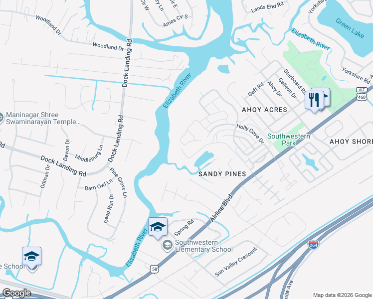 map of restaurants, bars, coffee shops, grocery stores, and more near 4299 White Cap Crest in Chesapeake