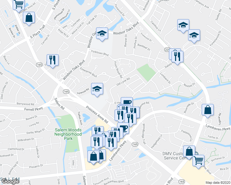 map of restaurants, bars, coffee shops, grocery stores, and more near 4209 Lindberg Place in Virginia Beach