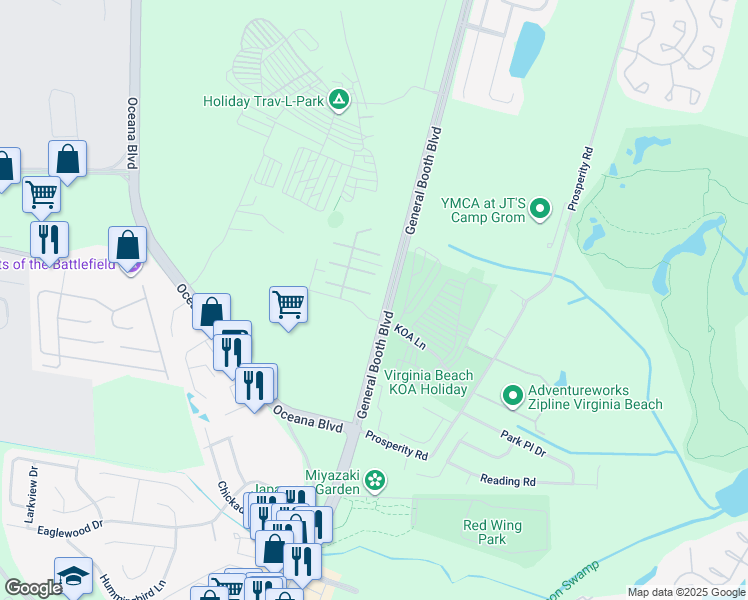 map of restaurants, bars, coffee shops, grocery stores, and more near 1065 Sea Holly Court in Virginia Beach