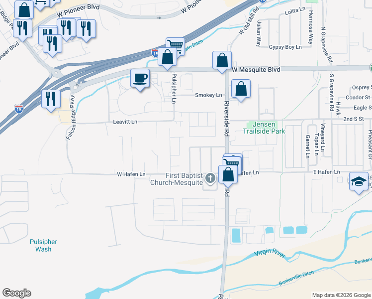 map of restaurants, bars, coffee shops, grocery stores, and more near 301 Verllonia Street in Mesquite