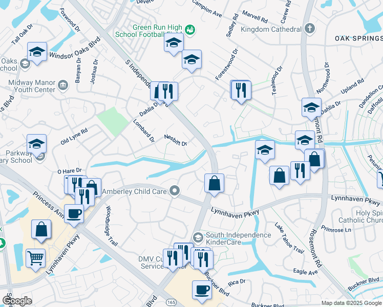 map of restaurants, bars, coffee shops, grocery stores, and more near 1220 Medcap Court in Virginia Beach