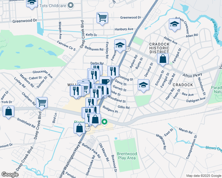 map of restaurants, bars, coffee shops, grocery stores, and more near 9 Fiske Street in Portsmouth
