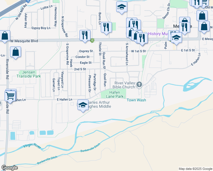 map of restaurants, bars, coffee shops, grocery stores, and more near 153 Hafen Lane in Mesquite